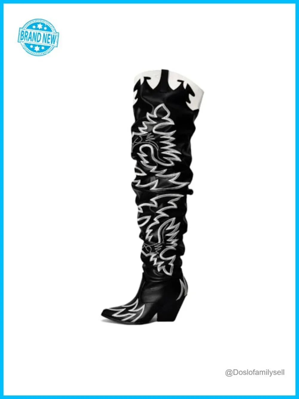 Faux Leather Pointed Toe Block Heel Cowboy Boots